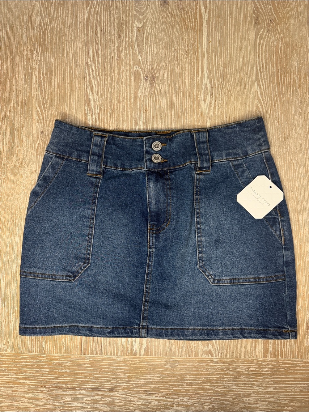 Altar'd State Two-Tone Denim Skirt - Dark Blue & Light Blue